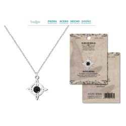 Colgante Nudo Bruja Acero Con Agata Negra y cadena plateado - Coleccion Nudo de Bruja